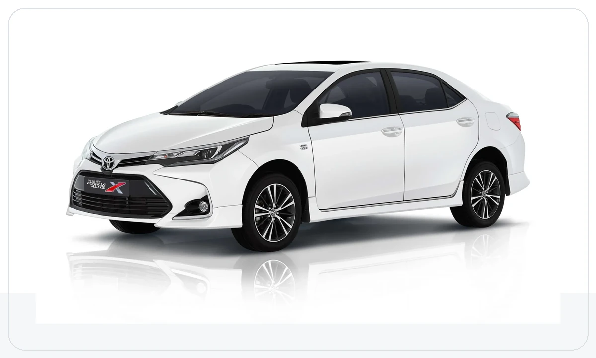 White Toyota Corolla available for rent in Pakistan
